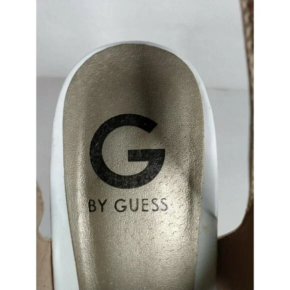 G by Guess Women's White Faux Leather 5" Cork Wedge Heel Strappy Sandal 8.5 M - Picture 9 of 12